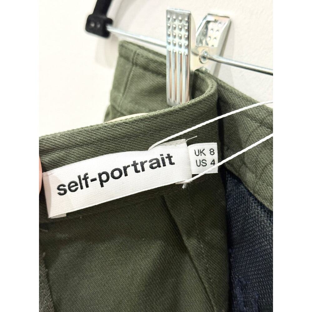 Self Portrait High Waisted Lace Trim Buttoned Utility Mini Skirt Olive Women's 4 - Picture 4 of 5